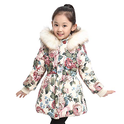 DorkasDE Mädchen Winterjacke Kinder Wintermantel Steppjacke Baumwollgefuetterte Mantel mit Fellkapuze von DorkasDE