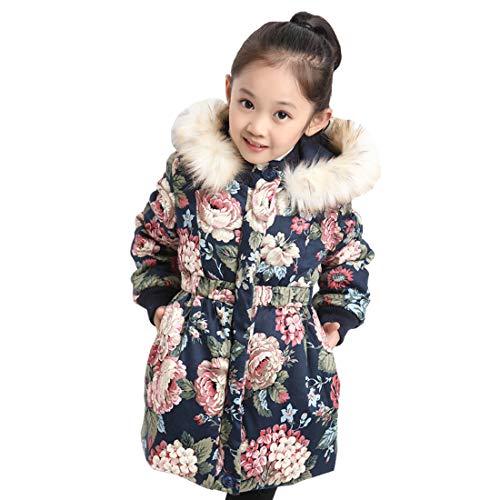 DorkasDE Mädchen Winterjacke Kinder Wintermantel Steppjacke Baumwollgefuetterte Mantel mit Fellkapuze von DorkasDE