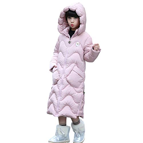 DorkasDE Mädchen Winterjacke Kinder Wintermantel Steppjacke Baumwollgefuetterte Mantel mit Kapuze(Rosa,EU140(Etikettengröße150) von DorkasDE
