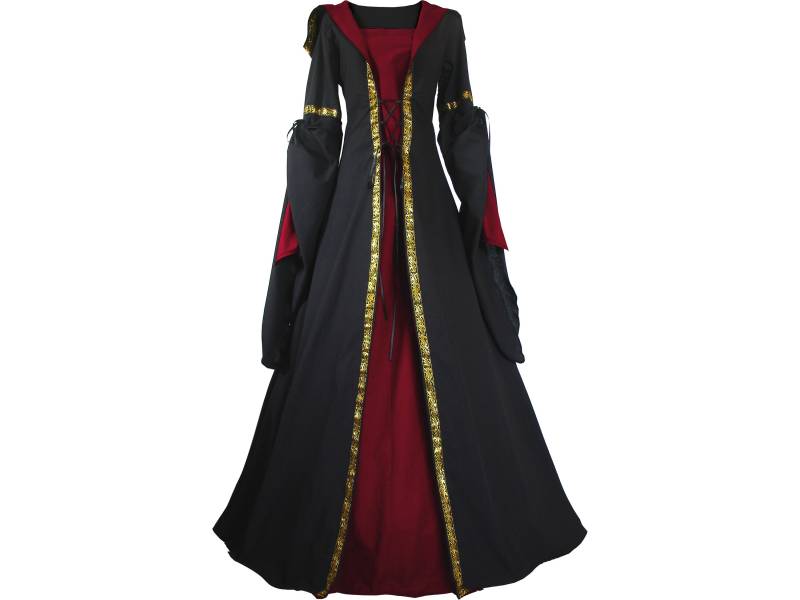 Dornbluth Karneval Halloween Renaissance Mittelalter Mittelalterliches Damen Kleid Gewand Robe Magdalena Schwarz-Bordeaux Made in Germany von Dornbluth
