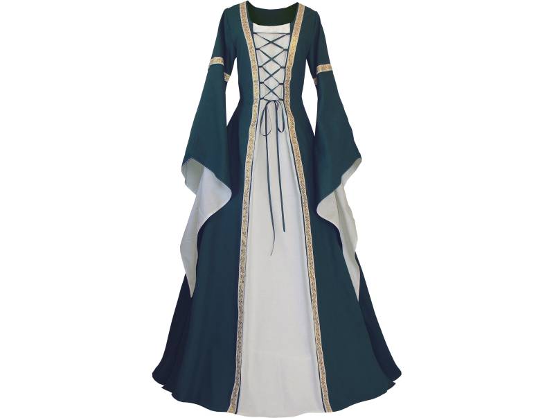 Dornbluth Karneval Larp Halloween Renaissance Mittelalter Mittelalterliches Damen Kleid Gewand Robe Anna Dunkelgrün-Ecru Made in Germany von Dornbluth