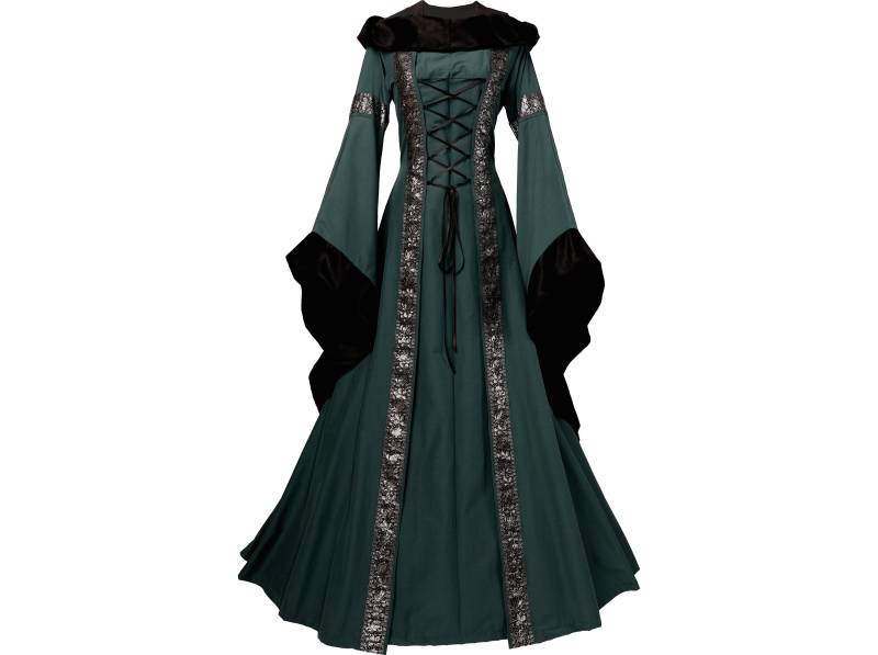 Dornbluth Karneval Larp Halloween Renaissance Mittelalter Mittelalterliches Damen Kleid Gewand Robe Sarah Dunkelgrün-Schwarz Made in Germany von Dornbluth