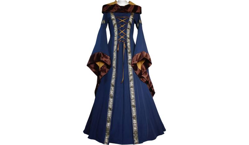 Dornbluth Karneval Larp Halloween Renaissance Mittelalter Mittelalterliches Damen Kleid Gewand Robe Sarah Marine-Safran Made in Germany von Dornbluth