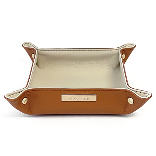 Doro von Hagen® Echt Leder Designer Schlüsselablage, Taschenleerer, Lederschale, 20x20 cm, aussen Cognac, innen Creme. Handgefertigt in unserem Atelier. von Doro von Hagen