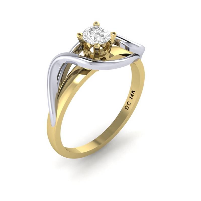 14K Gelbgold Diamant Verlobungsring Zweifarbiger Art Deco Versprechensring von DoronJewelry