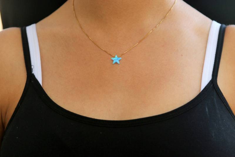 Blaue Opal Stern Halskette 14K Gold Filled Kette von DoronJewelry