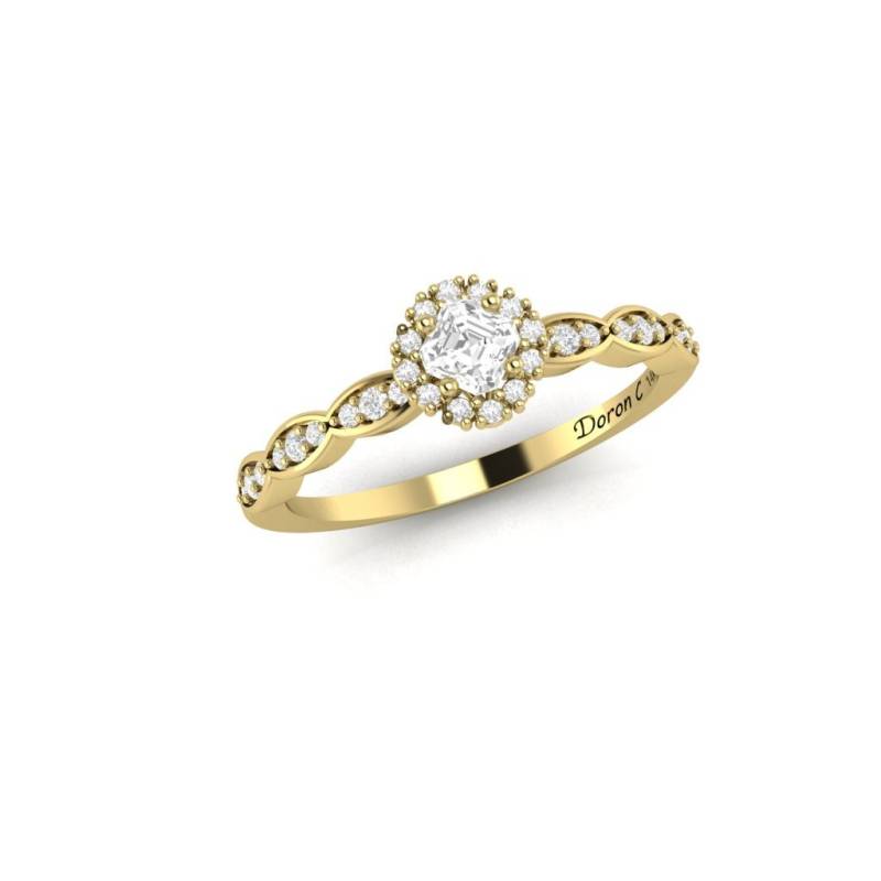 Blumiger Vintage Diamant Verlobungsring 14K Gelbgold Mit Ausgebogter Ringschiene von DoronJewelry
