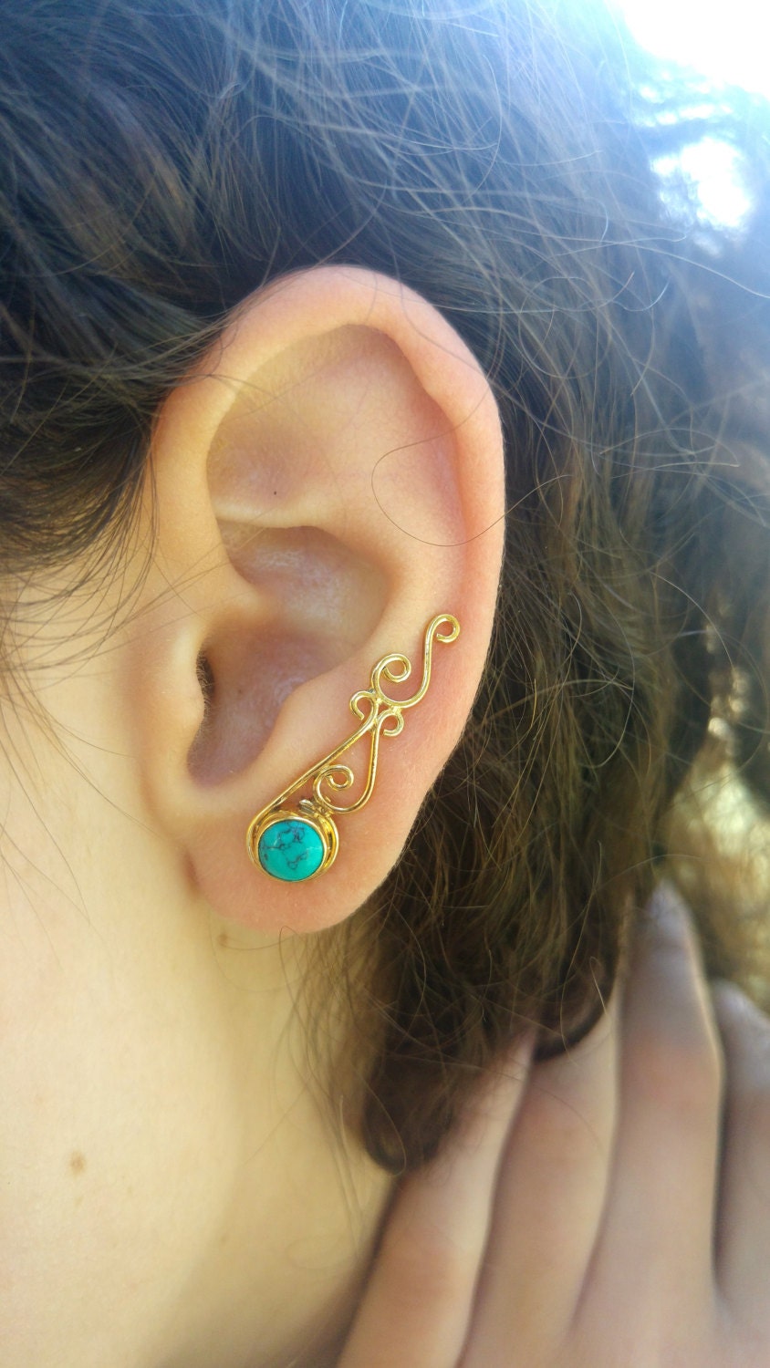 Gold Filled Ear Cuff Racer Türkis Ohrring | Einzeln von DoronJewelry