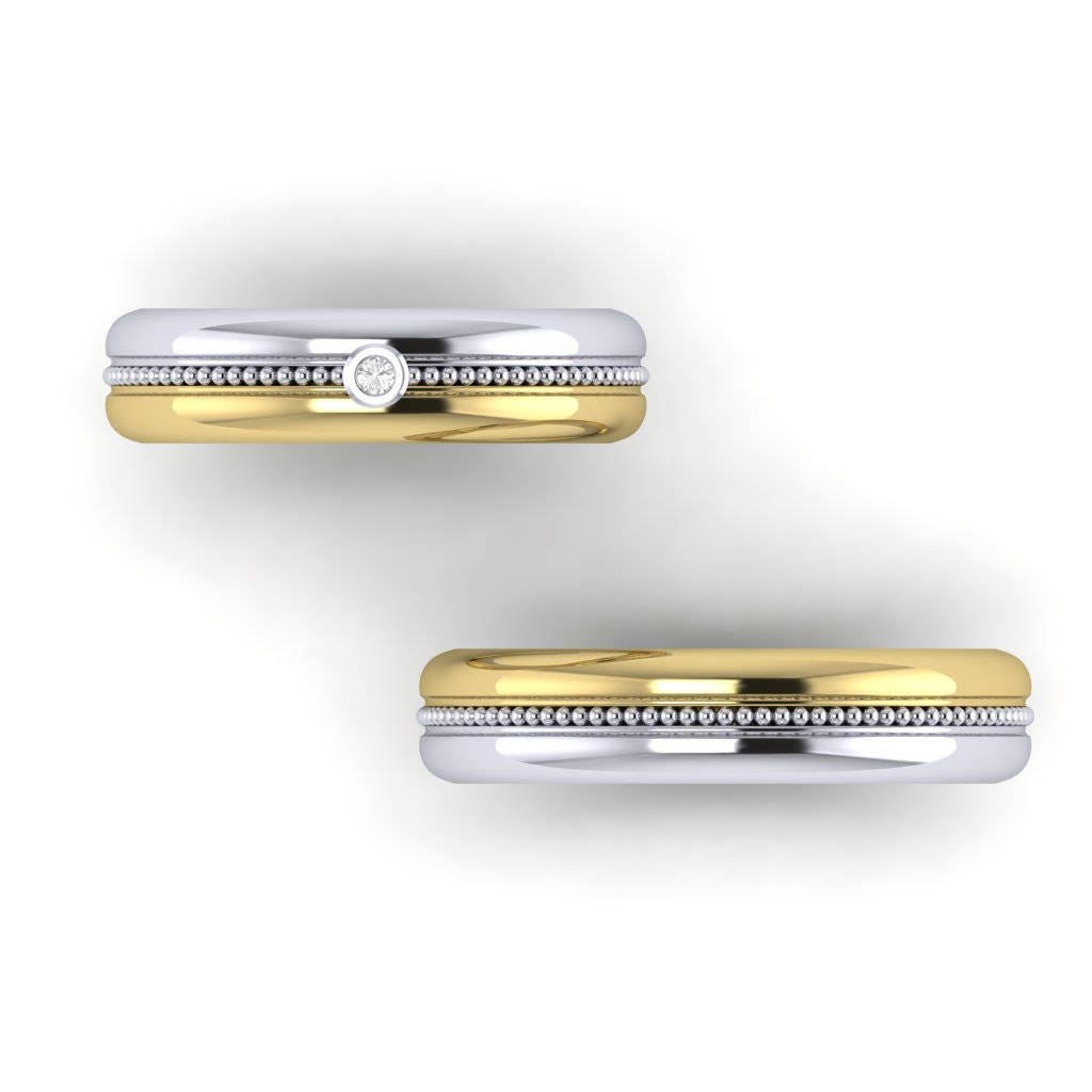 Gold Trauring Set Zweifarbige Ringe Aus Massivgold von DoronJewelry