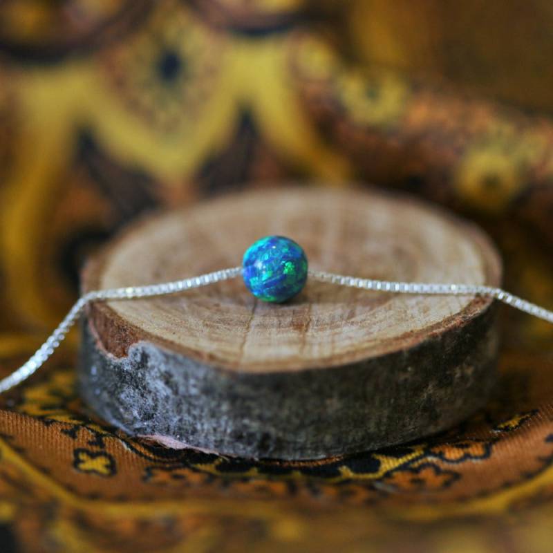 Opal Kugel Kette Sterling Silber Bead, Grün Blauer Feueropal von DoronJewelry