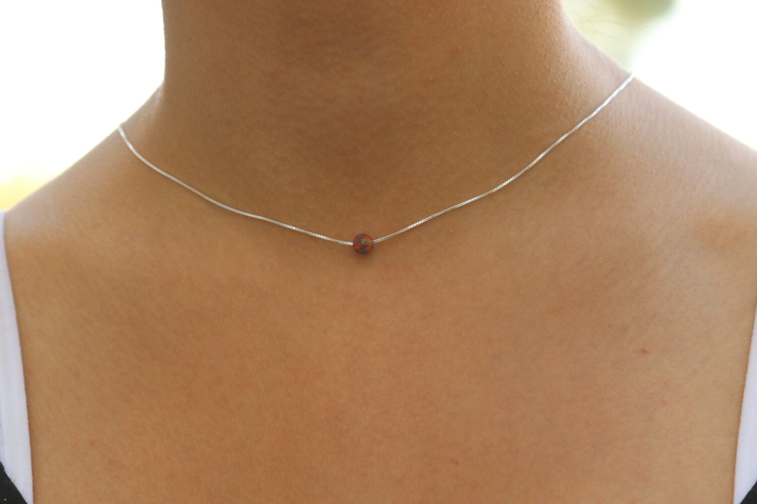 Roter Opal Sterling Silber Halskette Zierliche 5 Mm Kugel von DoronJewelry