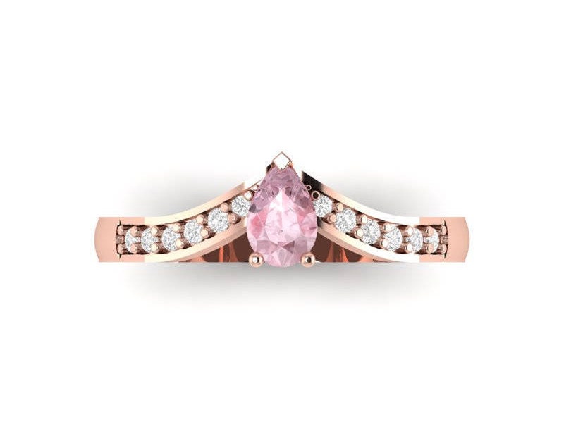 Tropfen Morganit Chevron Ring 14K Rose Gold Diamant Verlobungsring von DoronJewelry