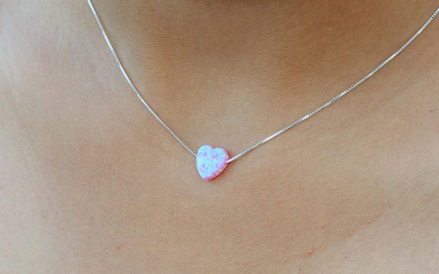 sterling Silber Pink Opal Herz Halskette von DoronJewelry