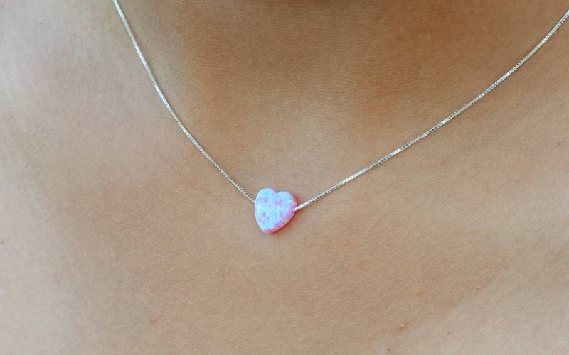 sterling Silber Pink Opal Herz Halskette von DoronJewelry