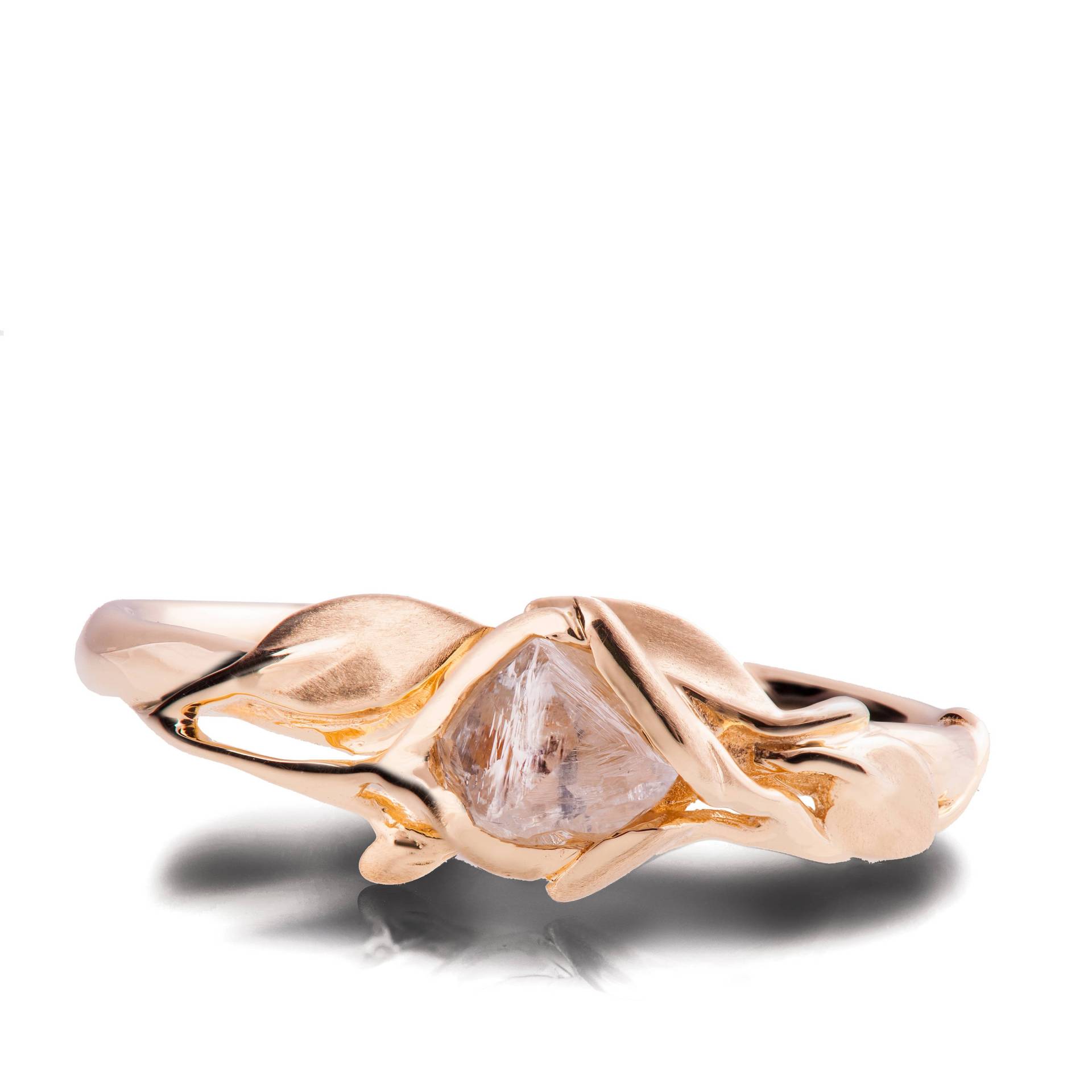 Blätter Verlobungsring, 18K Rose Gold Und Rohdiamant Einzigartige Rohdiamantring, Rohdiamantring von DoronMeravWeddings