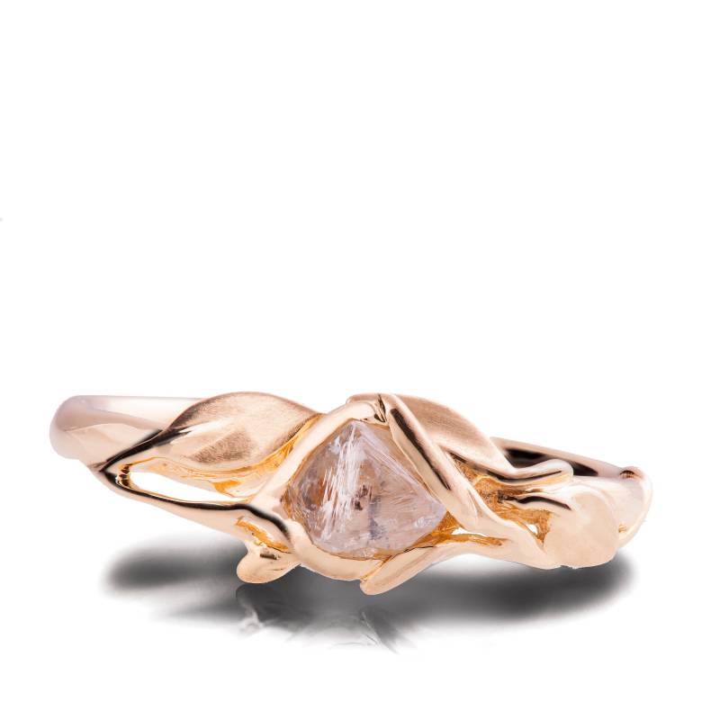 Blätter Verlobungsring, 18K Rose Gold Und Rohdiamant Einzigartige Rohdiamantring, Rohdiamantring von DoronMeravWeddings