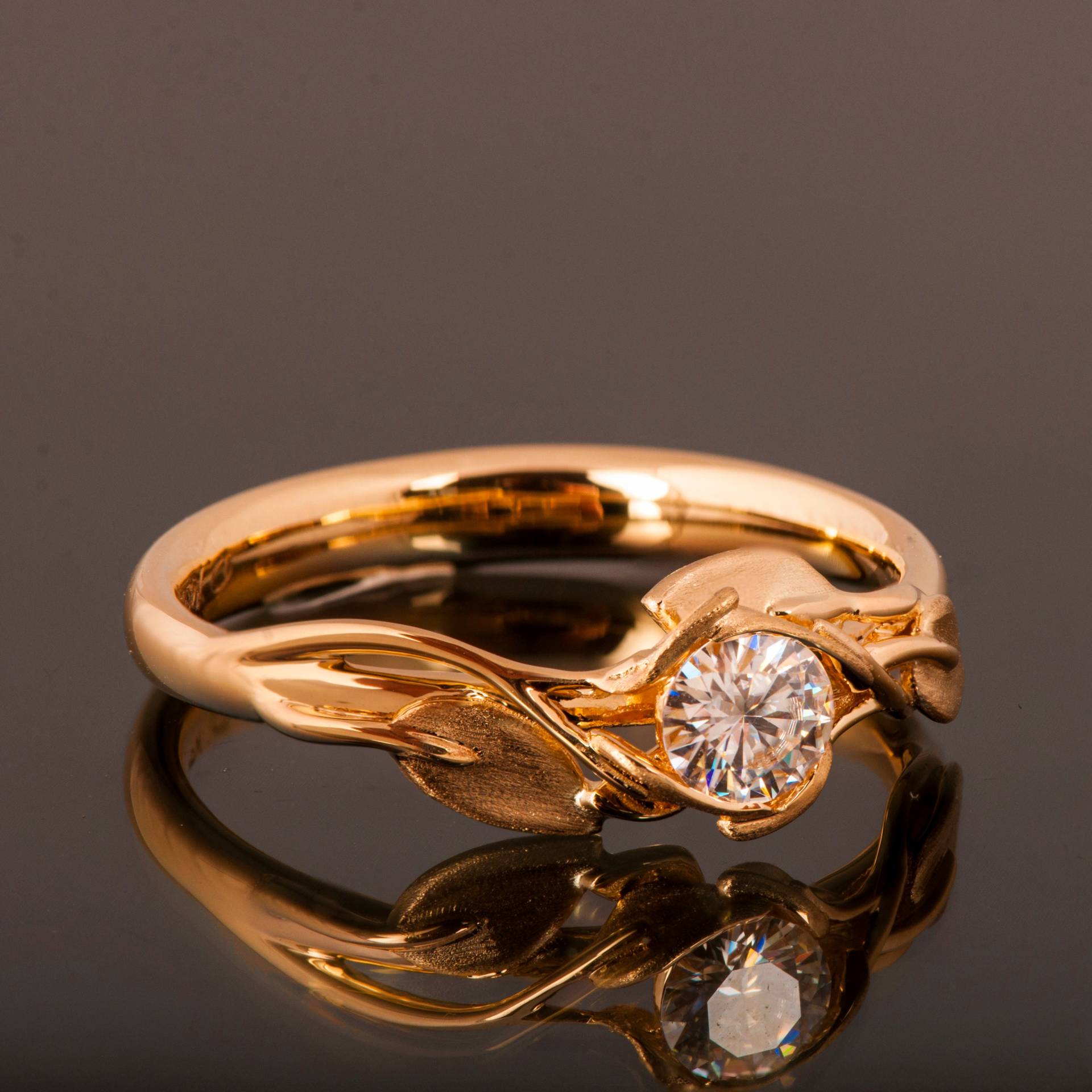 Blätter Verlobungsring, 18K Roségold Und Diamant Verlobungsring von DoronMeravWeddings