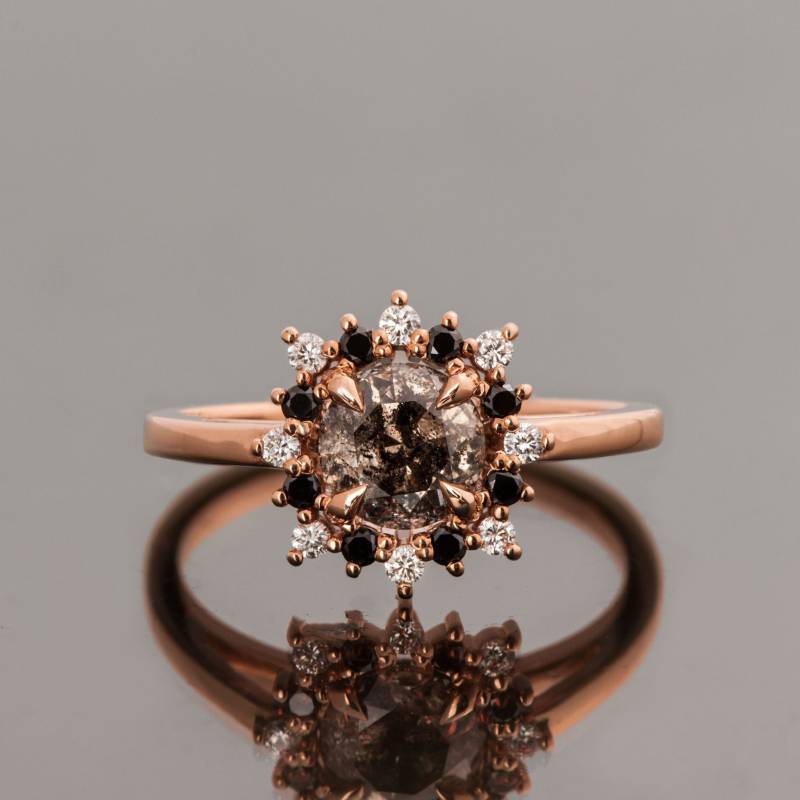 Rustikal Grau Salz Und Pfeffer Rundschliff Diamant Zweig Blatt Verlobungsring von DoronMeravWeddings