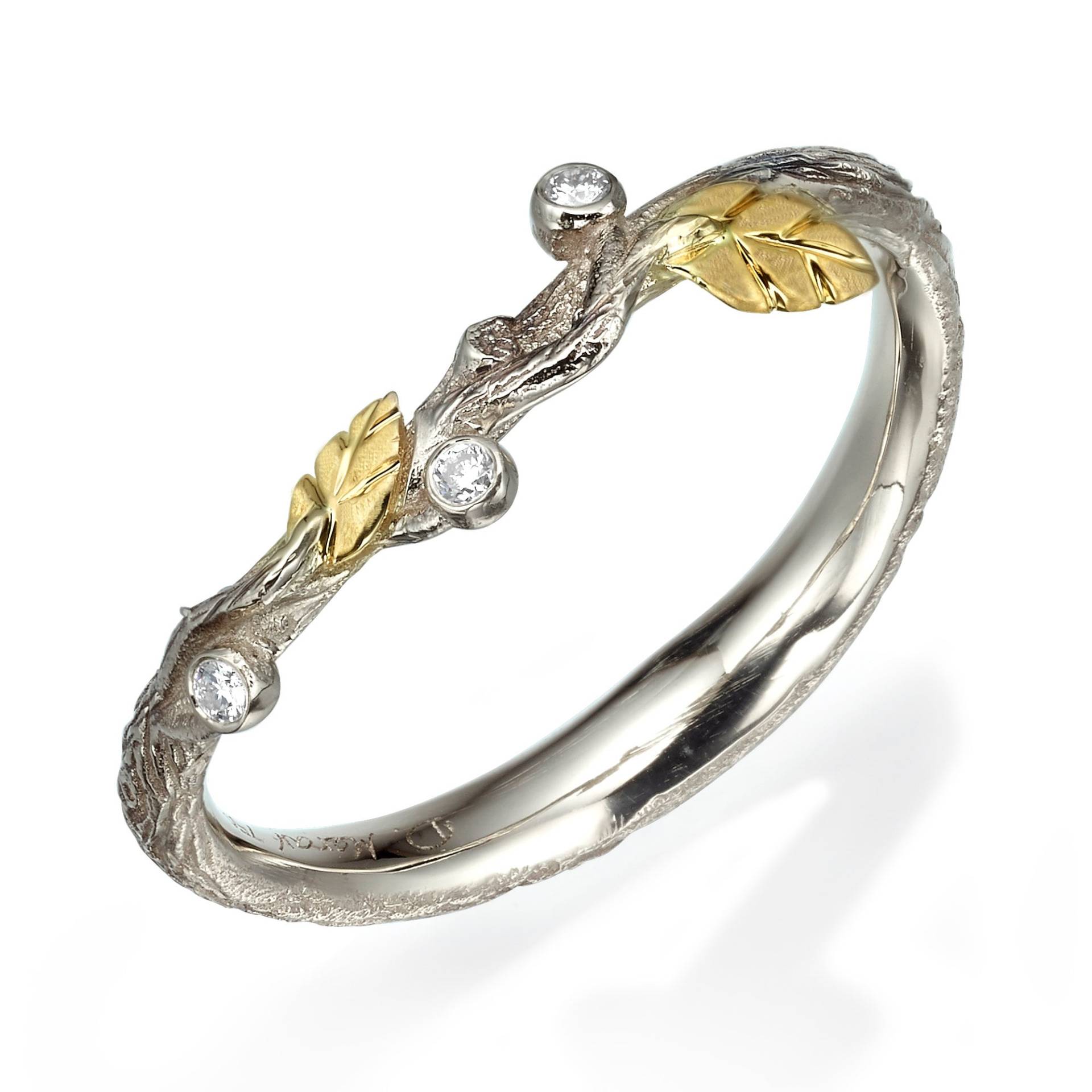 Zweig Und Blatt Ehering, 18K Gold Rinde Einzigartiger Zweifarbiger Ehering von DoronMeravWeddings