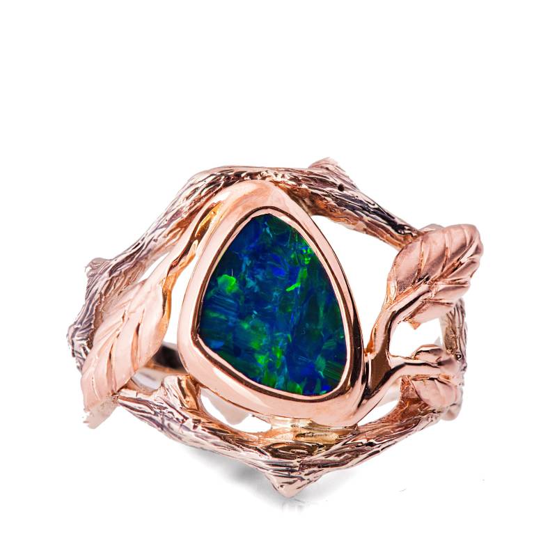 Zweig Und Blatt Verlobungsring, Schwarzer Opal Ring, Einzigartige Schwarz 8 von DoronMeravWeddings