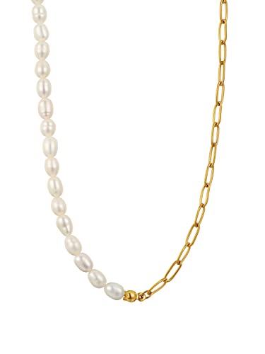Dorosé Damen Kette Hochwertige Süßwasser-Zuchtperlen Oval weiß, 18 Karat Vergoldet in verschiedenen Länge - Perlenkette Halskette mit echten Perlen weiss Schmuck von Dorosé