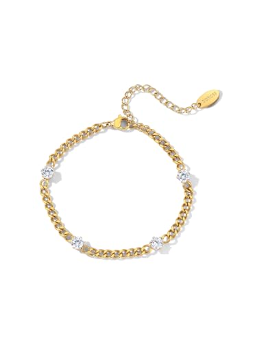 Dorosé Armband Damen Armschmuck Edelstahl 18 K gold vergoldet mit Zirkonia 15.5+5 cm, Kommt in Schmuck Geschenk Box(Gold) von Dorosé