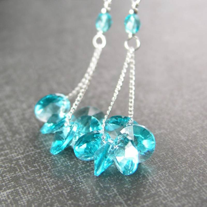 Aqua Blau Kristall Ohrringe, Sterling Silber, Seltene Swarovski Seafoam Aquamarine Kristallohrringe, März Birthstone Schmuck von DorotaJewelry