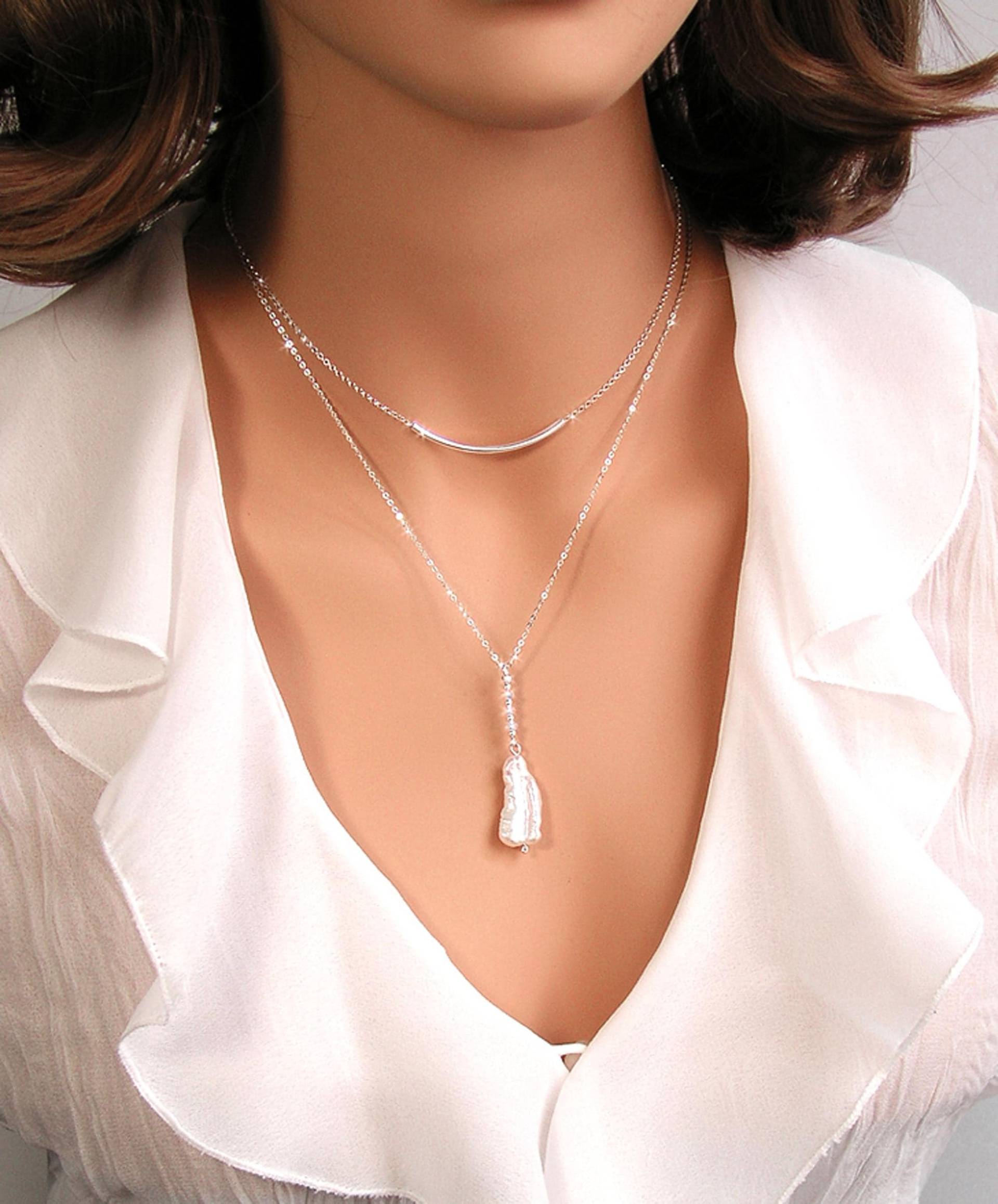 Natürliche Weiße Biwa Perlenkette, Sterling Silber, 14K Gold Fill, Echte Süßwasserzuchtperle Anhänger Halskette, Juni Birthstone Schmuck von DorotaJewelry