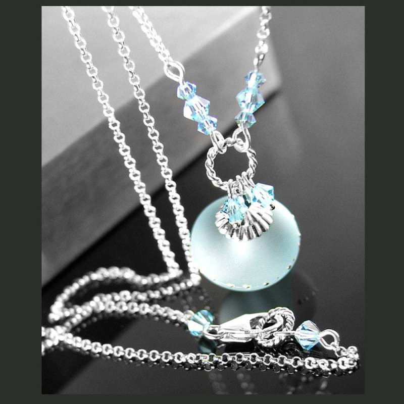 Seafoam Aquamarin Halskette, Sterling Silber, Aqua Blau Seeglas Anhänger Gefrostete Lampwork Halskette von DorotaJewelry