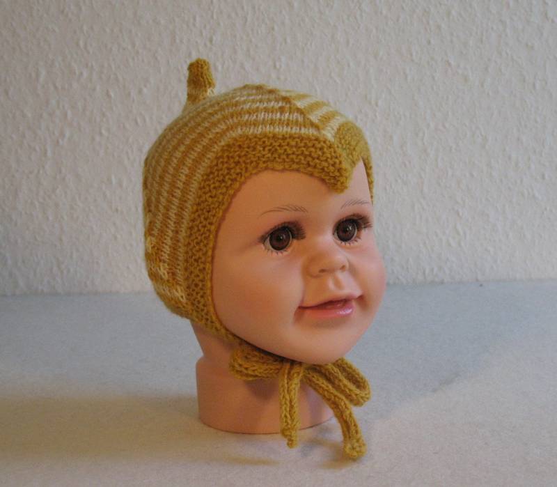 Alpaka-Baby-Teufel-Mütze Senf-Weiß Gestreift von DorotheasWollatelier