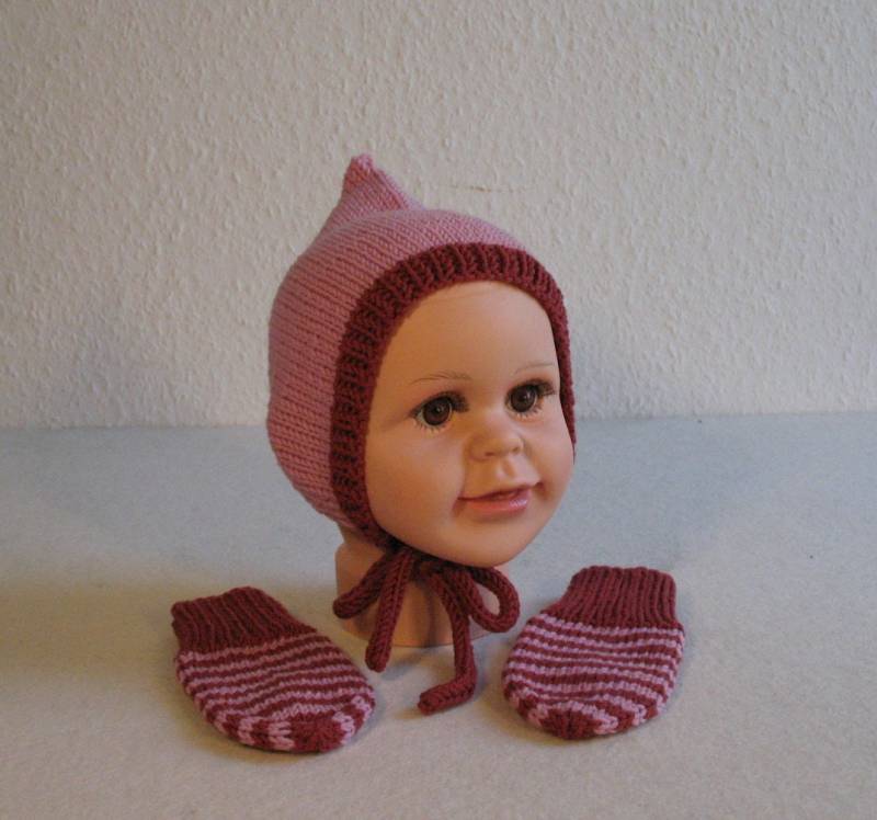 Set Merino-Baby-Elfen-Mütze Rosa Mit Handschuhen von DorotheasWollatelier