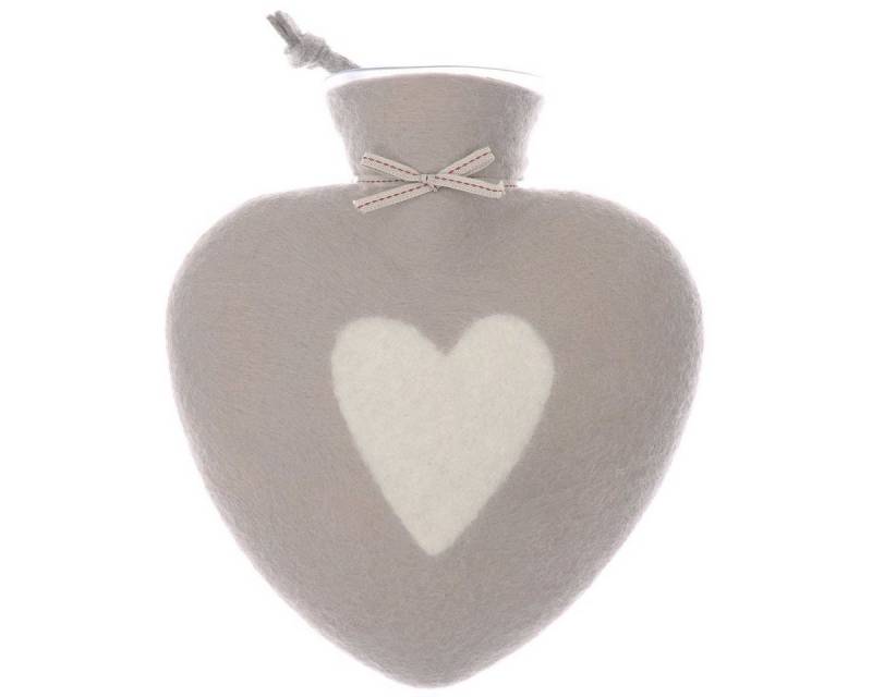 Dorothee Lehnen Wärmflasche in Herzform mit Bezug aus Merinowolle, Nebel / Herz Weiß von Dorothee Lehnen