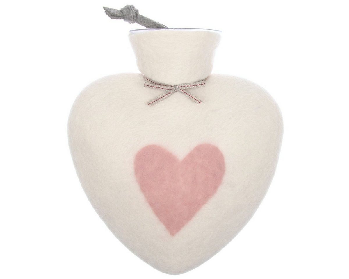 Dorothee Lehnen Wärmflasche in Herzform mit Bezug aus Merinowolle, Weiß / Herz Rosa von Dorothee Lehnen