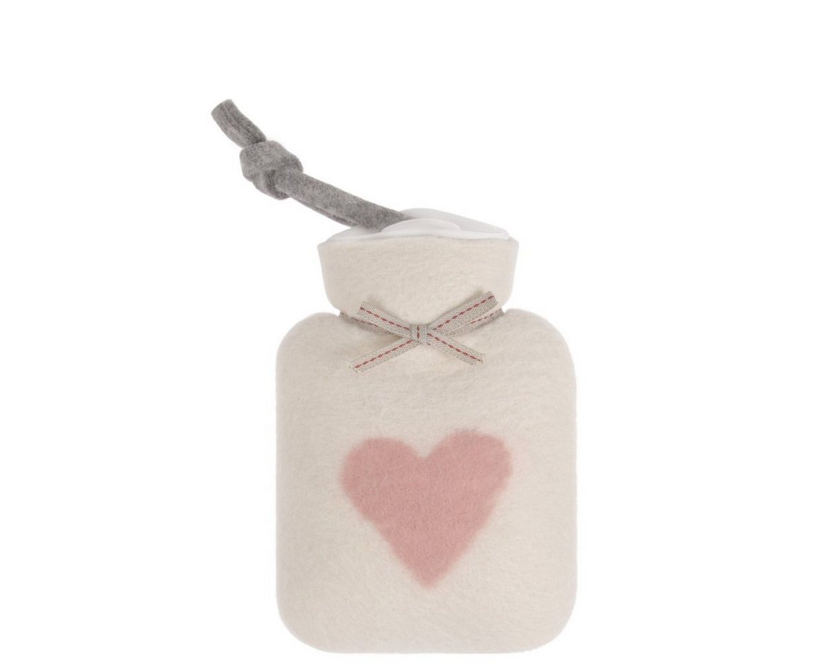 Dorothee Lehnen Wärmflasche mit Bezug aus Merinowolle Weiß / Herz Rosa, Miniwärmflasche von Dorothee Lehnen