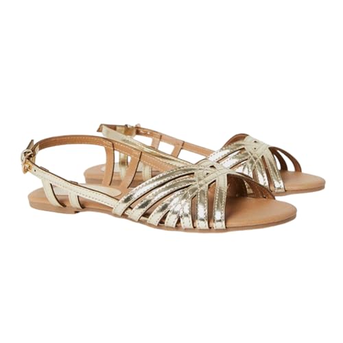 Dorothy Perkins Flache Damen-Sandalen mit Gittermuster und Slingback, Größe 40 (Gold), Gold, 7 von Dorothy Perkins