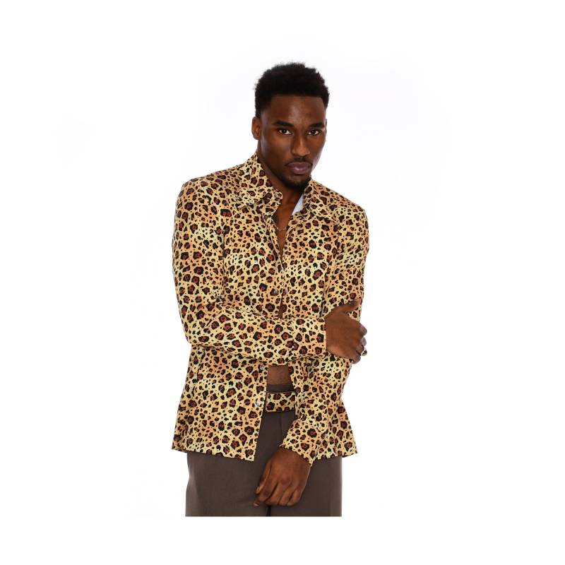 Vintage Langarm Stretch Jersey Leopard Muster Button Up Shirt Herren Größen Xs-3Xl von DorothyZudora