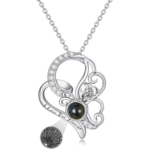 Dorunmo 925 Sterling Silber Ich liebe dich 100 Sprachen Projektion Halskette Schmetterling Anhänger Geburtstag Hochzeit Jahrestag Graduierung Saison Weihnachten Geschenk Damen Halskette Schmuck von Dorunmo