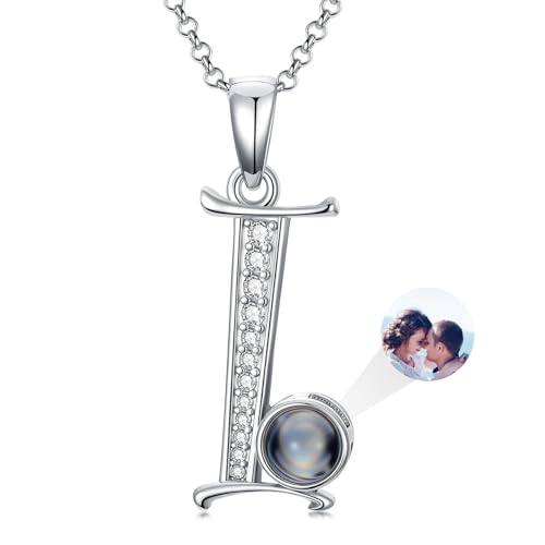 Dorunmo 925 Sterling Silber Personalisierte Foto Buchstaben Halskette 100 Sprachen Projektion Anhänger Schmuck Freundin Frau Beste Freundin Halskette（Initialen I） von Dorunmo