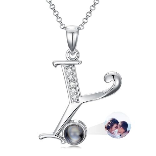 Dorunmo 925 Sterling Silber Personalisierte Foto Buchstaben Halskette 100 Sprachen Projektion Anhänger Schmuck Freundin Frau Beste Freundin Halskette（Initialen Y ） von Dorunmo