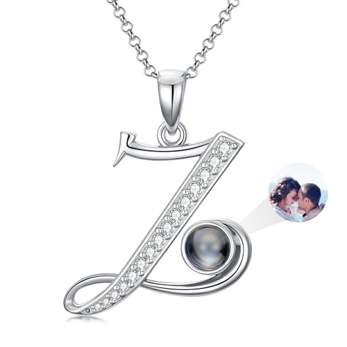 Dorunmo 925 Sterling Silber Personalisierte Foto Buchstaben Halskette 100 Sprachen Projektion Anhänger Schmuck Freundin Frau Beste Freundin Halskette（Initialen Z） von Dorunmo