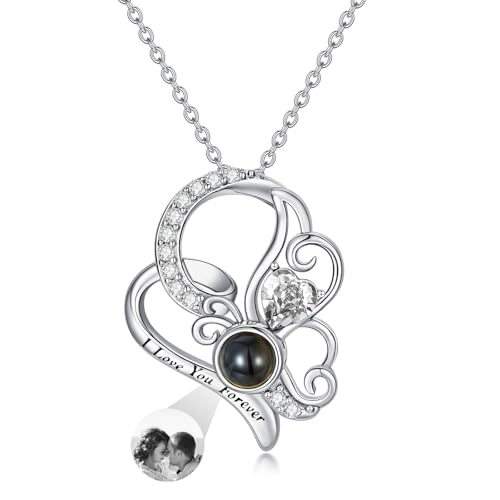 Dorunmo 925 Sterling Silber Personalisierte Foto Halskette Schmetterling Geburtsstein Projektion Anhänger Damen Schmuck Muttertag Weihnachten Geburtstag Jahrestag Graduierung Saison Halskette von Dorunmo