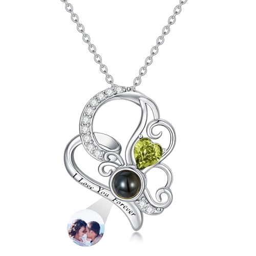 Dorunmo 925 Sterling Silber Personalisierte Foto Halskette Schmetterling Geburtsstein Projektion Anhänger Damen Schmuck Muttertag Weihnachten Geburtstag Jahrestag Graduierung Saison Halskette von Dorunmo