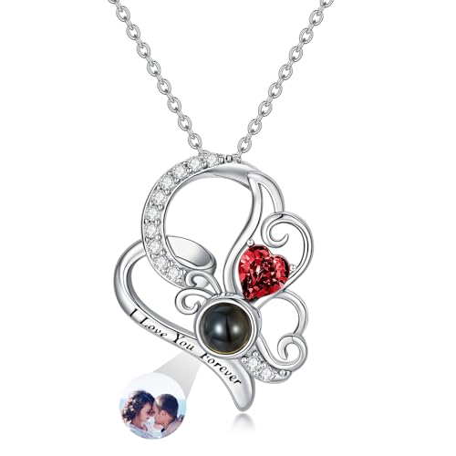 Dorunmo 925 Sterling Silber Personalisierte Foto Halskette Schmetterling Geburtsstein Projektion Anhänger Damen Schmuck Muttertag Weihnachten Geburtstag Jahrestag Graduierung Saison Halskette von Dorunmo
