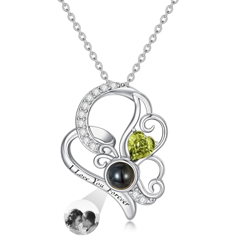 Dorunmo 925 Sterling Silber Personalisierte Foto Halskette Schmetterling Geburtsstein Projektion Anhänger Damen Schmuck Muttertag Weihnachten Geburtstag Jahrestag Graduierung Saison Halskette von Dorunmo