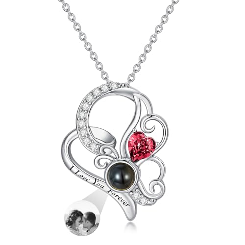 Dorunmo 925 Sterling Silber Personalisierte Foto Halskette Schmetterling Geburtsstein Projektion Anhänger Damen Schmuck Muttertag Weihnachten Geburtstag Jahrestag Graduierung Saison Halskette von Dorunmo