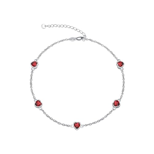 Dorunmo Herz-Geburtsstein-Armband und Fußkettchen verstellbar für Frauen aus 925er Sterlingsilber mit Zirkonia Valentinstag, Muttertag, Geburtstage, Weihnachten für Frauen, Freundinnen, Mütter von Dorunmo