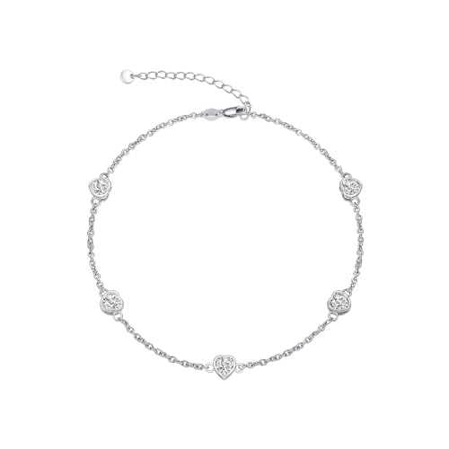 Dorunmo Herz-Geburtsstein-Armband und Fußkettchen verstellbar für Frauen aus 925er Sterlingsilber mit Zirkonia Valentinstag, Muttertag, Geburtstage, Weihnachten für Frauen, Freundinnen, Mütter von Dorunmo