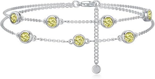 Dorunmo Rundes Geburtsstein-Fußkettchendoppellagige Ketteverstellbar aus 925er Sterlingsilber mit Zirkonia Valentinstag Muttertag Geburtstage Weihnachten für Frauen Freundinnen Mütter(November) von Dorunmo