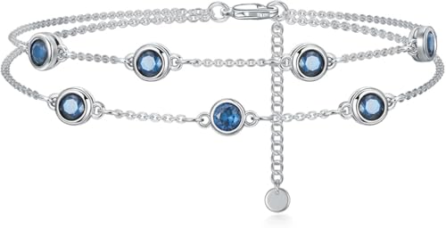 Dorunmo Rundes Geburtsstein-Fußkettchendoppellagige Ketteverstellbar aus 925er Sterlingsilber mit Zirkonia Valentinstag Muttertag Geburtstage Weihnachten für Frauen Freundinnen （Dezember） von Dorunmo