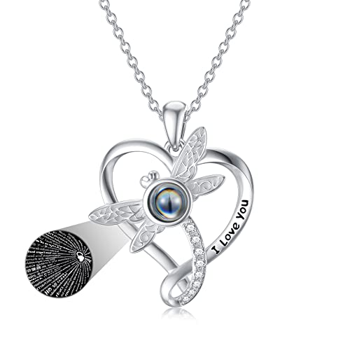 Dorunmo Ich liebe dich 100 Sprachen 925 Silber Projektion Libelle Herz Anhänger Damen Schmuck Geschenke für Freundin Mama Tochter Sie Geburtstag von Dorunmo